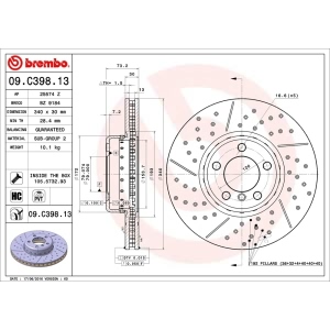 brembo OE Replacement Drilled and Slotted Front Brake Rotor for 2016 BMW 428i xDrive Gran Coupe - 09.C398.13