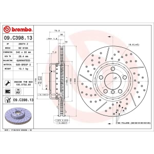 brembo OE Replacement Drilled and Slotted Front Brake Rotor for BMW 435i xDrive Gran Coupe - 09.C398.13