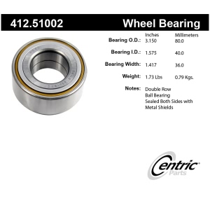 Centric Premium™ Front Passenger Side Double Row Wheel Bearing for 1995 Hyundai Sonata - 412.51002