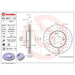 brembo Premium Xtra Cross Drilled UV Coated 1-Piece Front Brake Rotors for Mercedes-Benz C240 - 09.8411.1X