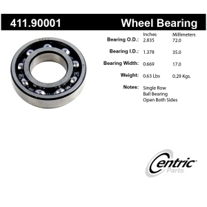 Centric Premium™ Rear Driver Side Single Row Wheel Bearing for Volkswagen - 411.90001