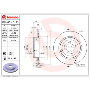 brembo UV Coated Series Vented Rear Brake Rotor for Mitsubishi - 09.A197.11