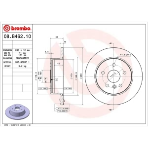 brembo OE Replacement Solid Rear Brake Rotor for 2002 Toyota Avalon - 08.B462.10