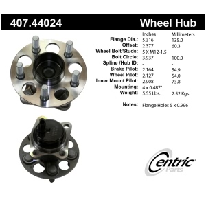 Centric Premium™ Rear Passenger Side Non-Driven Wheel Bearing and Hub Assembly for 2008 Scion xD - 407.44024