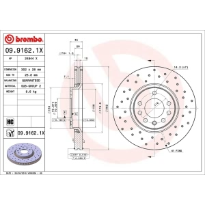 brembo Premium Xtra Cross Drilled UV Coated 1-Piece Front Brake Rotors for Saab 9-3X - 09.9162.1X