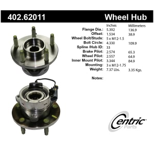 Centric Premium™ Front Passenger Side Driven Wheel Bearing and Hub Assembly for Chevrolet Cobalt - 402.62011