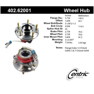 Centric Premium™ Wheel Bearing And Hub Assembly for 1996 Oldsmobile 98 - 402.62001