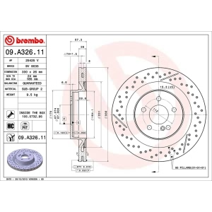 brembo UV Coated Series Drilled and Slotted Vented Rear Brake Rotor for 2009 Mercedes-Benz C63 AMG - 09.A326.11
