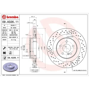 brembo UV Coated Series Drilled and Slotted Vented Rear Brake Rotor for 2013 Mercedes-Benz C63 AMG - 09.A326.11