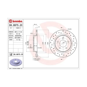 brembo Premium Xtra Cross Drilled UV Coated 1-Piece Rear Brake Rotors for 2012 Mazda 3 - 08.9975.2X