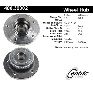 Centric C-Tek™ Rear Driver Side Standard Non-Driven Wheel Bearing and Hub Assembly for Volvo C70 - 406.39002E