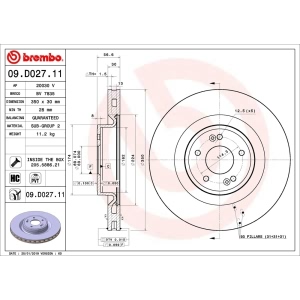 brembo UV Coated Series Front Brake Rotor for 2019 Genesis G70 - 09.D027.11