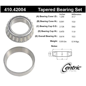 Centric Premium™ Rear Driver Side Inner Wheel Bearing and Race Set for 1985 Nissan Maxima - 410.42004
