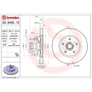 brembo OE Replacement Front Brake Rotor for 1999 Mercury Mountaineer - 09.8490.10