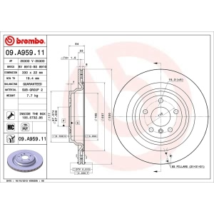 brembo UV Coated Series Vented Rear Brake Rotor for 2016 Mercedes-Benz GLE450 AMG - 09.A959.11