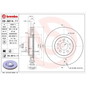 brembo UV Coated Series Vented Front Brake Rotor for 2005 Volvo V70 - 09.8614.11