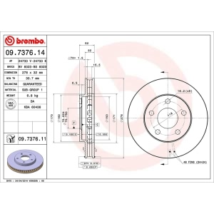 brembo UV Coated Series Vented Front Brake Rotor for 2001 Oldsmobile Intrigue - 09.7376.11