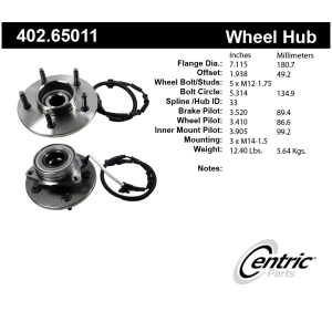 Centric Premium™ Front Passenger Side Driven Wheel Bearing and Hub Assembly for 1998 Ford F-150 - 402.65011