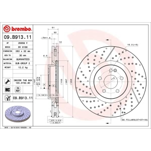 brembo UV Coated Series Drilled and Slotted Vented Front Brake Rotor for Mercedes-Benz CLA45 AMG - 09.B913.11