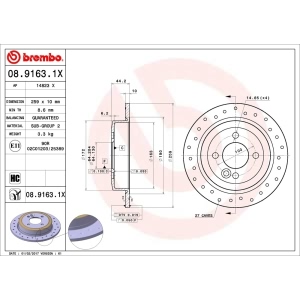 brembo Premium Xtra Cross Drilled UV Coated 1-Piece Rear Brake Rotors for 2006 Mini Cooper - 08.9163.1X