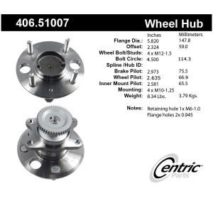 Centric Premium™ Rear Passenger Side Non-Driven Wheel Bearing and Hub Assembly for Kia Optima - 406.51007