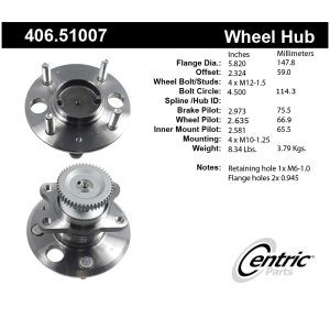 Centric Premium™ Rear Passenger Side Non-Driven Wheel Bearing and Hub Assembly for 2001 Kia Optima - 406.51007