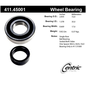 Centric Premium™ Rear Passenger Side Single Row Wheel Bearing for Mazda RX-7 - 411.45001