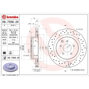 brembo Premium Xtra Cross Drilled UV Coated 1-Piece Rear Brake Rotors for Nissan - 09.7356.2X