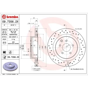 brembo Premium Xtra Cross Drilled UV Coated 1-Piece Rear Brake Rotors for 2004 Infiniti G35 - 09.7356.2X