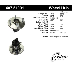 Centric Premium™ Wheel Bearing And Hub Assembly for Hyundai Accent - 407.51001
