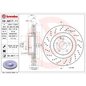 brembo UV Coated Series Drilled Vented Front Brake Rotor for Mercedes-Benz S350 - 09.A817.11