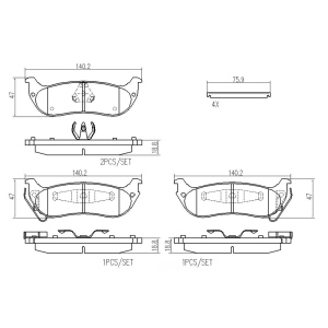 brembo Premium Ceramic Rear Disc Brake Pads for 2008 Chrysler Pacifica - P11029N