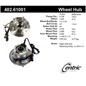Centric Premium™ Front Passenger Side Driven Wheel Bearing and Hub Assembly for 2004 Ford Freestar - 402.61001
