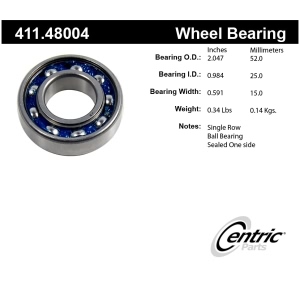 Centric Premium™ Rear Passenger Side Inner Single Row Wheel Bearing for 1999 Suzuki Swift - 411.48004