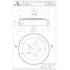 brembo Premium OE Equivalent Rear Brake Drum for Jeep - 14.N204.10