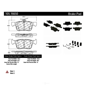 Centric Posi Quiet™ Ceramic Rear Disc Brake Pads for 2017 Lincoln MKC - 105.16650