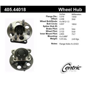 Centric Premium™ Rear Driver Side Non-Driven Wheel Bearing and Hub Assembly for Toyota Yaris - 405.44018