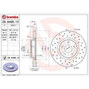 brembo Premium Xtra Cross Drilled UV Coated 1-Piece Front Brake Rotors for Volvo V50 - 09.9468.1X