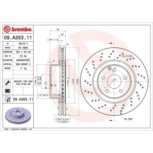 brembo UV Coated Series Drilled Vented Front Brake Rotor for Mercedes-Benz S500 - 09.A353.11