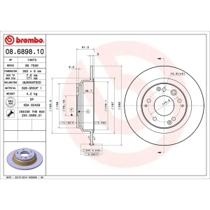 brembo OE Replacement Solid Rear Brake Rotor for 1998 Honda Odyssey - 08.6898.10