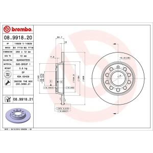 brembo UV Coated Series Solid Rear Brake Rotor for 2003 Audi A4 Quattro - 08.9918.21