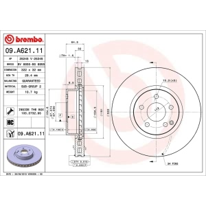 brembo UV Coated Series Front Brake Rotor for Mercedes-Benz SLC300 - 09.A621.11