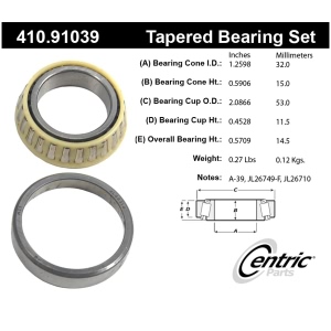 Centric Premium™ Rear Driver Side Inner Wheel Bearing and Race Set for Dodge Rampage - 410.91039