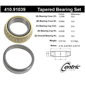 Centric Premium™ Rear Driver Side Inner Wheel Bearing and Race Set for Chrysler E Class - 410.91039
