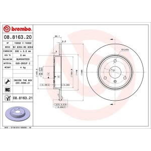 brembo UV Coated Series Front Brake Rotor for Smart Fortwo - 08.8163.21