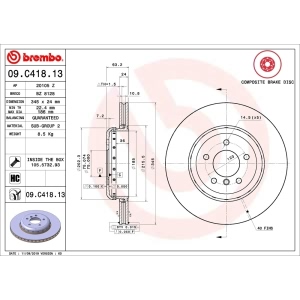 brembo OE Replacement Vented Rear Brake Rotor for 2010 BMW 650i - 09.C418.13