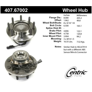 Centric Premium™ Front Passenger Side Non-Driven Wheel Bearing and Hub Assembly for Dodge Ram 3500 - 407.67002