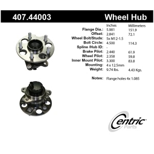 Centric Premium™ Hub And Bearing Assembly; With Integral Abs for 2004 Toyota Highlander - 407.44003