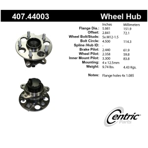 Centric Premium™ Hub And Bearing Assembly; With Integral Abs for 2009 Lexus RX350 - 407.44003
