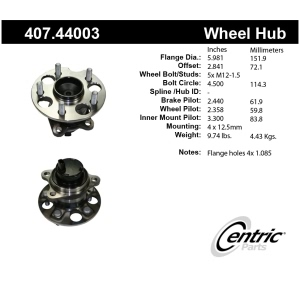 Centric Premium™ Hub And Bearing Assembly; With Integral Abs for 2006 Lexus RX400h - 407.44003